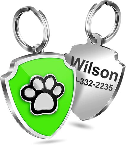 Personalized Dog Tag Custom Shield Stainless Steel ID Tag Paw Print Laser Engrave Name Number Address Unique Gift Supplies for Pets (Blue) in Saudi Arabia