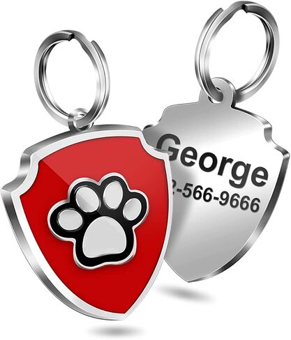Personalized Dog Tag Custom Shield Stainless Steel ID Tag Paw Print Laser Engrave Name Number Address Unique Gift Supplies for Pets (Blue) in Saudi Arabia