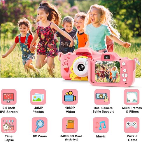 Kids Camera Toy, 64GB Digital Camera for Kids, Dinosaurs Birthday Gifts for Boys Age 3-12, 1080P HD Video Camera for Toddler, Children Toys for 3 4 5 6 7 8 9 Year Old Boys in Saudi Arabia