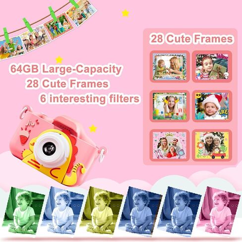 Kids Camera Toy, 64GB Digital Camera for Kids, Dinosaurs Birthday Gifts for Boys Age 3-12, 1080P HD Video Camera for Toddler, Children Toys for 3 4 5 6 7 8 9 Year Old Boys in Saudi Arabia