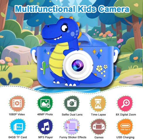 Kids Camera Toy, 64GB Digital Camera for Kids, Dinosaurs Birthday Gifts for Boys Age 3-12, 1080P HD Video Camera for Toddler, Children Toys for 3 4 5 6 7 8 9 Year Old Boys in Saudi Arabia