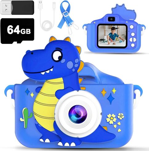 Kids Camera Toy, 64GB Digital Camera for Kids, Dinosaurs Birthday Gifts for Boys Age 3-12, 1080P HD Video Camera for Toddler, Children Toys for 3 4 5 6 7 8 9 Year Old Boys in Saudi Arabia