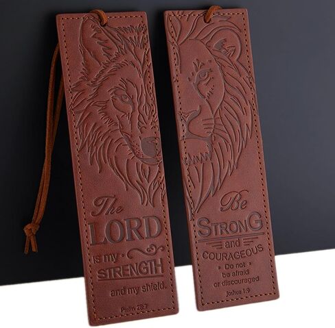 2 PCS Wolf Lion Leather Bible Labmark ، هدايا مرجعية مسيحية للرجال علامات كتاب لقراءة الرجال (براون) in Kuwait