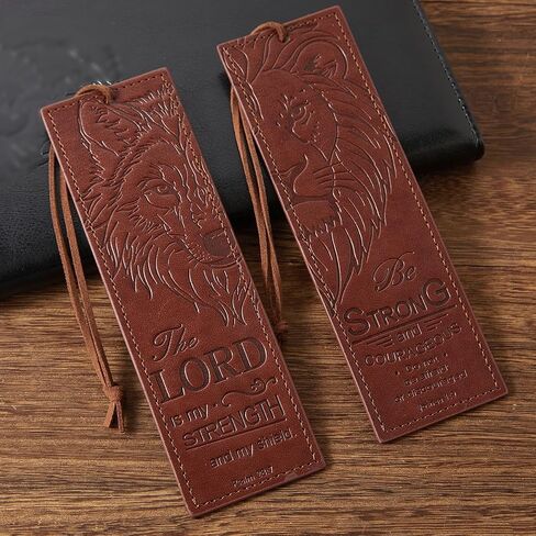 2 PCS Wolf Lion Leather Bible Labmark ، هدايا مرجعية مسيحية للرجال علامات كتاب لقراءة الرجال (براون) in Kuwait