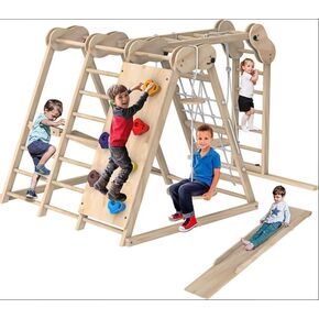 Climbing Toys for Toddlers, Jungle Gym, Montessori Playground Sets, Multifunction Toddler Climbing Toys, Indoor Kids Playground with Slides, Climbing/Net, Monkey Bars, Rope Ladders and Swings (Wood)