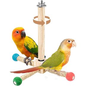 Rotating Bird Perches Toy, 360° Interactive Spinning Parrot Toys Bird Wooden Stand Cage Accessory for Cockatiels Lovebirds Conures Budgies Small Birds to Expend Energy