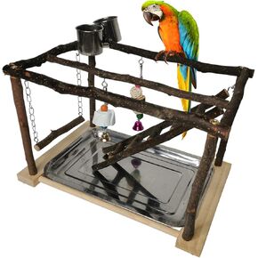 Tfwadmx Parrots Playstand Bird Play Gym Cockatiel Playground Wood Perch Stand Climb Swing Ladders Chewing Toys with Feeding Cups Exercise Activity Center for Conure Cockatiel Lovebirds