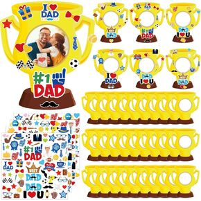 Motipuns 80 Pcs Father's Day Picture Frame Craft Kits, Included 30 Pcs DIY Cardboard Photo Frame, 20 Pcs Father's Day Stickers and 30 Pcs Decorative White Ribbon for Game Activities (Rectangular)
