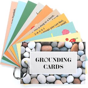 10 Pcs Grounding Card Coping Skills Card for Anxiety & Stress Relief with Metal Binder Rings Mindfulness Flashcard Meditation & Self-Care Tools Mental Health Therapy Gift for Adults Teens