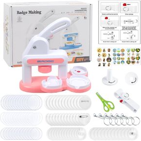 Badge Maker Machine with 3 Pins Sharp,Upgrade Button Maker Artist DIY Pin Maker Press Machine Badge Punch Kit with 86 pcs Button Parts Circle Cutter Present Installation-Free,Pink