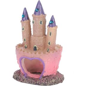Aquarium Castle Decorations, Mermaid Fish Tank Decorations, Pink Reptile Decor, Pink Aquarium Resin Castle Decoration for Aquarium Fish Reptiles Tank