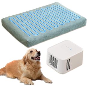Dog Crate Bed Cooling & Heating System, Consistent Warm and Cold Water Bed with Washable Removable Cover, Anti-Slip Waterproof Design for Crates & Beds (Cooling, Green, 41" x 28")