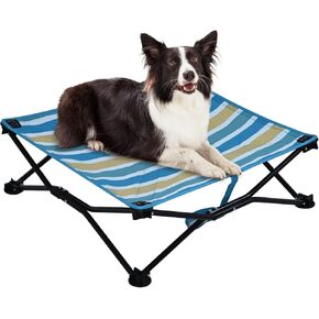 Cooling Elevated Dog Bed, Portable Dog Bed (Green+White, Large)