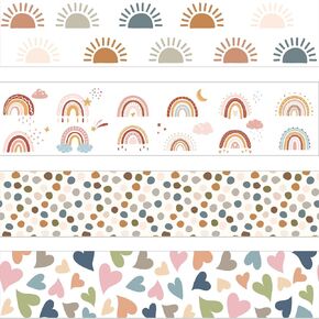 69ft Boho Classroom Bulletin Board Border Decorations Stickers Colorful Heart Rainbow Polka Dot Sun Border Decorations for Classroom School Office Boards Decor