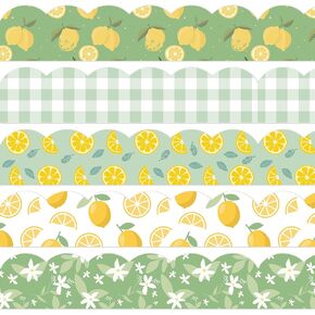 Whaline 69Ft Summer Bulletin Board Borders Yellow Green Lemon Plaid Flower Adhesive Trim Border for Back to School Classroom Office Chalkboard Wall Decor