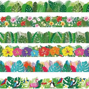 75Ft Tropical Leaves Bulletin Board Borders, Hawaiian Luau Flower Back to School Bulletin Border Trims Summer Palm Greenery Back to School Decor for Classroom Home Office Chalkboard Wall Door Window
