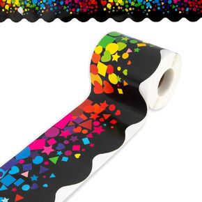 Bulletin Board Borders, 60 Feet Self Adhesive Confetti Scalloped Rolled Border Trim Colorful Decoration for Classroom Offices Wall Desks Windows Doors Back-to-School Bulletin Boards Decoration