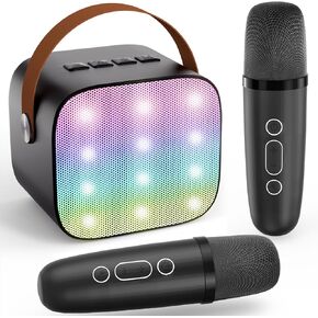 Mini Karaoke Machine for Kids Teen Adults - Toddler Toys Birthday Gift for Girls Boys Ages 3-12, Portable Bluetooth Speaker Set with 2 Wireless Microphones fits Family Fun Indoor Party Outdoor, Blue