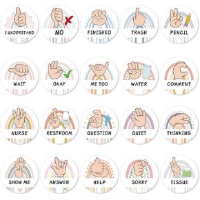 20Pcs Boho Sign Language Poster Classroom Hand Signals Decors for Teachers Students Visual Cues for School Kindergarten Elementary Bulletin Board Nonverbally Communicate Decoration