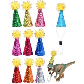 LEFUBABY 10 PCS Mini Small Glitter Birthday Party Hats with Pom Poms for Animal Hats Cat Dog Birthday Party Decorations (0.9'' x 2.4'')