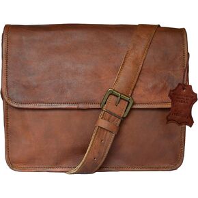 Madosh, Mens Brown Laptop Shoulder Bag Vintage Briefcase Bag Business Messenger Genuine Leather Crossbody Bags