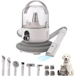 Dog Grooming Vacuum Kit, 13.4Kpa Suction Power Pet Hair Vacuum for Shedding Grooming with 2L Large Capacity Hair Storage, 5 Professional Pet Grooming Tools for Dogs Cats Grey