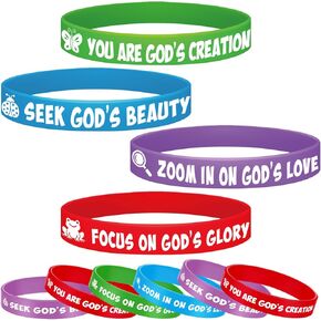 Vinsot 48 Pieces VBS 2025 Christian Wristbands Religious Silicone Gospel Wristbands Decorative Reusable Bible Rubber Bracelets Bulk for VBS Events Jesus Christian Gifts