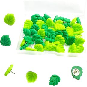 50PCS Green Leaf Push Pins, DANUDON Leaves Thumb Tacks Resin Plants Pushpins Photos Wall Pins Leaves Decorative Thumbtacks for Cork Bulletin Board