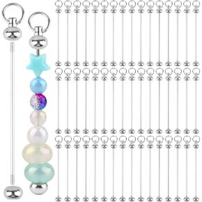 50Pcs Blank Beadable Keychain Bars,Metal Bead Keychain Making Kit,Link Detachable Key Chain,Blanks Keychain Making Supplies for Pendant DIY Crafts Jewelry Making Gift(Silver)