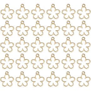 uxcell 30Pcs Alloy Open Bezel Pendants, Flower Open Back Hollow Frame Pendant Geometric for Resin Jewelry Making Earrings Necklace Bracelet DIY, Light Gold