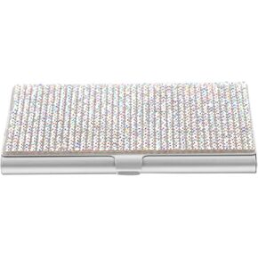 Rhinestone Business Card Holder Box Bling Metal Business Card Storage Case Pocket Credit Card Holder Office Cards Organizer Silver Portable Office Cards Box Pu Leather Storage Case for 240 Card