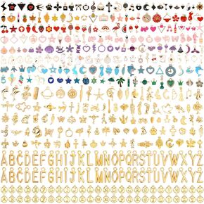Flasoo 404Pcs Gold Charms for Jewelry Making, Assorted Bracelet Charm Letter Charms for DIY Jewelry Making Necklace Bracelet, Keychains and Crafts
