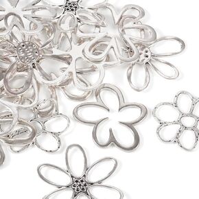 14Pcs Hollow Flower Charms Pendants Antique Silver Flower Connector Charms Flower Theme Alloy Open Back Bezel Frame Charms for UV Resin Pressed Flower DIY Necklace Bracelet Jewelry Making