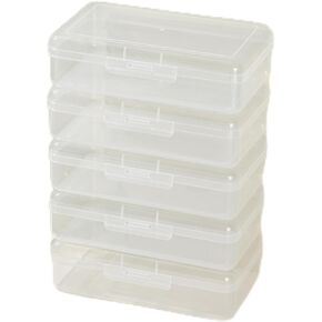 E&A USA Pencil Case Box Storage Container for Organizing with Snap Lid, 5-Pack, Big Capacity Stackable Plastic Pen Pouch for Craft Hobby Art Supplies Journaling Stationery Sticker,