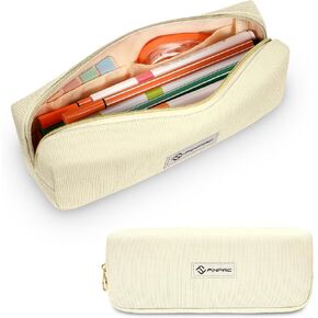 FINPAC Pencil Case, Corduroy Aesthetic Makeup Bag, Cute Kawaii Pen Bag Pouch Holder Box Organize for Study, Office, or Travel (Pink)