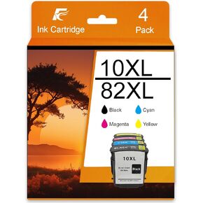 Compatible for HP 10XL 82XL Ink Cartridge, 10 82 XL Ink Cartridges Combo Pack for HP OfficeJet Pro K850 9100 9110 9120 9130,Business Inkjet 1000 1100 1200 cp1700 2230 2280 2300 Printers, (BK/C/M/Y)
