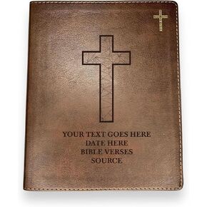 Personalized NIV Journaling Bible Faux Leather Medium Print Size | Full Custom Cover with Faith Cross and Name, Date or Text | Gift for Christian & Religious Celebrations | Brown
