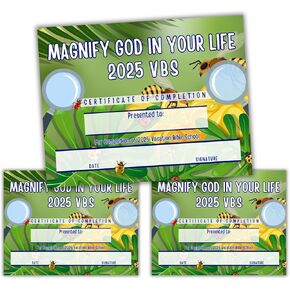 2025 VBS Certificate of Completion Magnify God In Your Life - 50pk 8.5x11" Vacation Bible School Award Participation Magnifying Glass Psalms