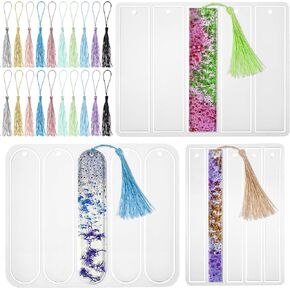 Set of 3 Bookmarks Silicone Mold, Bookmark Molds for Epoxy Resin, Bookmark Resin Mold with 20 Pieces Tassels for Crafts Making Supplies