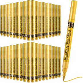 36 Pcs Gold Metallic Paint Markers Bulk Brush Tip Metallic Acrylic Paint Pens Sparkle Glitter Markers for Rock Painting, Wood, Fabric, Black Paper, Cards, Scrapbook, DIY Art Crafts