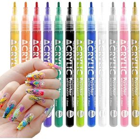 12 Colors 3D Nail Polish Pens Set: Quick Drying, Waterproof, Acrylic Paint Marker Pens for DIY Nail Art Design