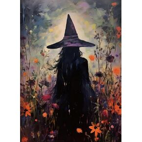 Halloween Witch Flower Diamond Painting Kits for Adults, 5D Diamond Art Kits for Adults Beginners, DIY Full Round Drill Diamond Dot Painting Gem Art Kits for Adult, Home Wall Decor 11.8x15.7 Inch