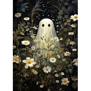 Ghost Daisy Flower Diamond Art Kits for Adults, 5D Halloween Diamond Painting Kits for Adults Beginners, DIY Full Round Drill Diamond Dot Painting Gem Art Kits for Adult,Home Wall Decor 11.8x15.7 Inch