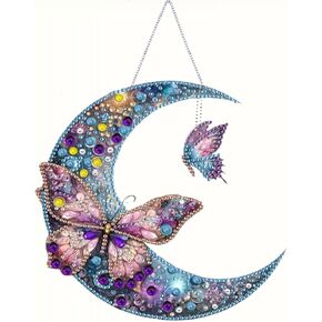 Hanging Diamond Art Kits For Adults Pendant Moon,Special Shaped Crystal Gem Craft Diamond Painting Pendant Kit For Beginner,DIY Butterfly Acrylic Diamond Art Ornament Kit For Home Decor7.5x7.7inch