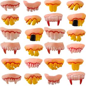 24PCS Fake Teeth Vampire Teeth Gnarly Teeth Gag Teeth Ugly Teeth Joke Teeth Denture Funny Teeth for Halloween Costume Party Favors Fools