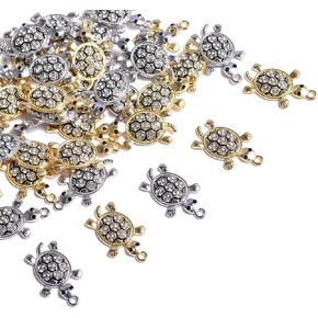 stino 40 Pieces Rhinestone Charms, Turtle Heart & Rhombus Jewelry Making Supplies, Gold & Silver Crystal Pendants