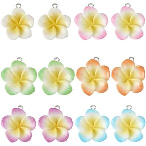 SUNNYCLUE 1 Box 24Pcs 6 Colors Frangipani Flower Charms Floral Resin Charms Bulk Hawaii Summer Spring Plants Pendants with Loop for Jewelry Making Necklace Bracelets Earrings DIY Crafts Accessories