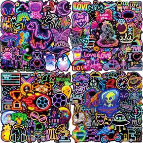 Water Bottle Stickers 200 Pcs Cute Cool Neon Sticker Packs, Classroom Rewards Prizes for Kids, Waterproof Vinyl Stickers for Water Bottles Laptop Scrapbooking Skateboard Journal Guitar Suitcase etc
