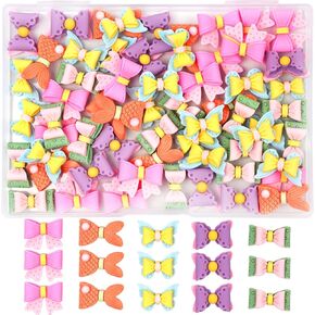 50Pcs Resin Charms Cute Bow Slime Charms Bow Ornament Resin Embellishments for Hair Clips DIY Crafts Making Decorations