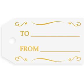 Holiday Gift Tags to from Gold Foil, 30 Pack, Rectangular Tags, Hot Stamping for Weddings, Birthdays, Special Events and Gifts to from Gold